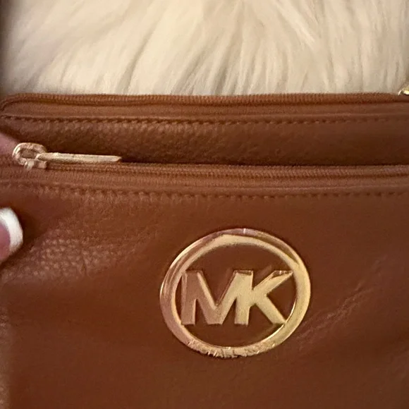 Michael Kors Cognac Leather MK Logo Crossbody Bag - Picture 5 of 13